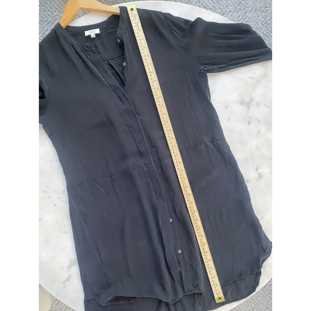 Wilfred Aritzia Women's M Bossut 100% SILK Shirt Dress Black Long Sleeve Button - Picture 9 of 10